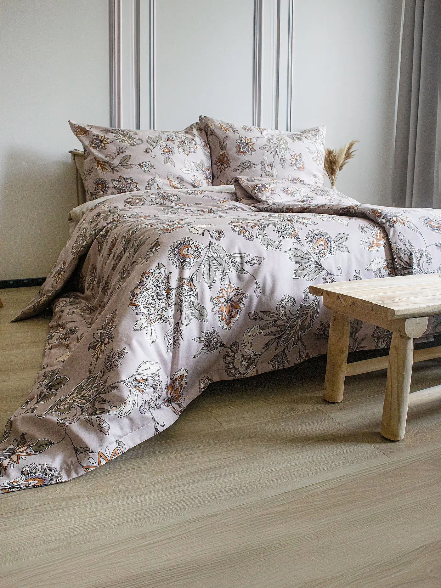 FLEURESSE | Satin Bettwäsche MODERN GARDEN B 70x90cm/140x220cm Sandstone | 